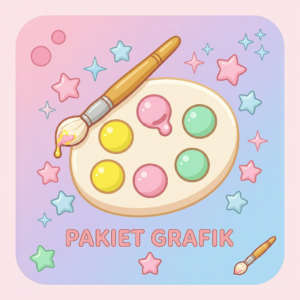 Urocza ikona palety malarskiej z pędzlem w pastelowych kolorach, symbolizująca Pakiet Grafik Magicznej Piosenki.