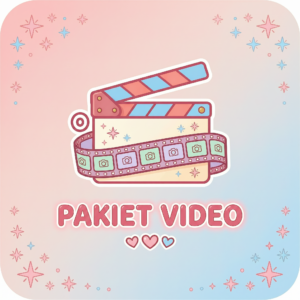 Urocza ikona uśmiechniętego klapsa filmowego w pastelowych kolorach, symbolizująca Pakiet Video Magicznej Piosenki.